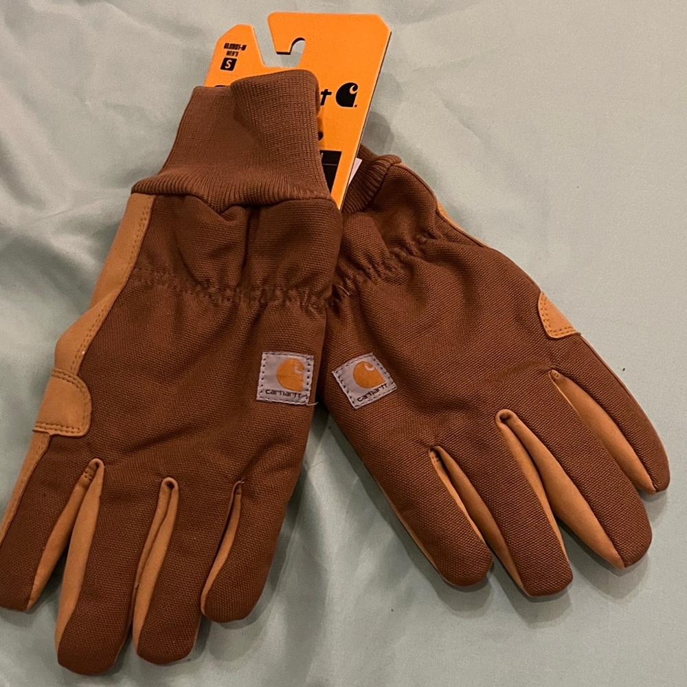 NWT Mens Carhartt Tan Work Gloves, small, insulated